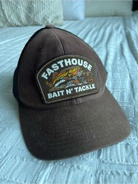 Fasthouse Bait N’ Tackle Trucker Hat Brown Black Snapback EUC